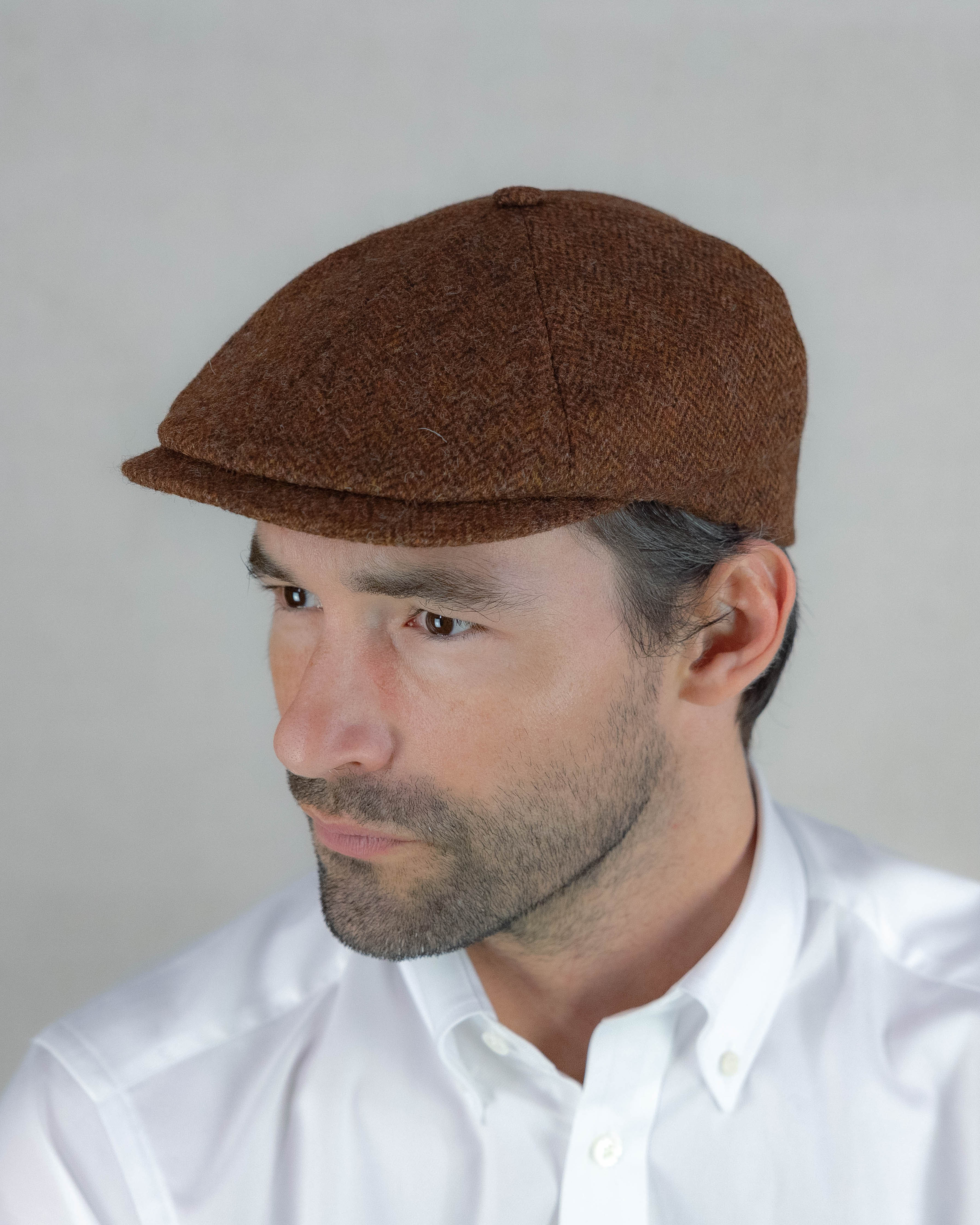 Brown Herringbone Wool Toni Cap