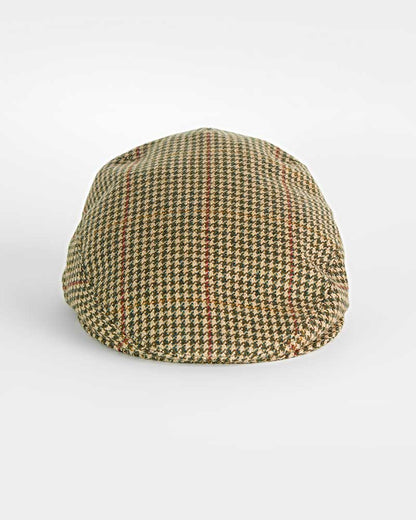 Beige & Green Houndstooth Check Wool Flat Cap