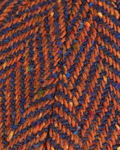 Orange Large Herringbone Donegal Tweed Pure Wool Gatsby Cap