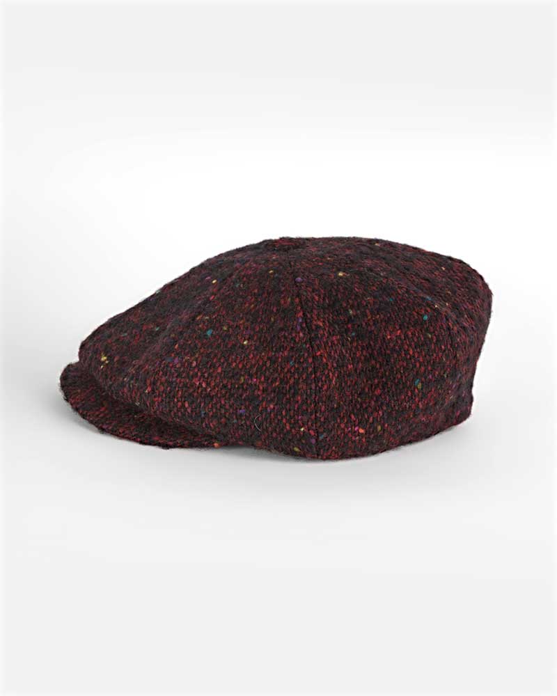 Red Large Pick & Pick Donegal Tweed Pure Wool Gatsby Cap